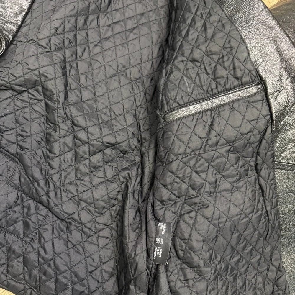 Vintage FMC black leather‎ motorcycle jacket with Harley Davidson patch XL